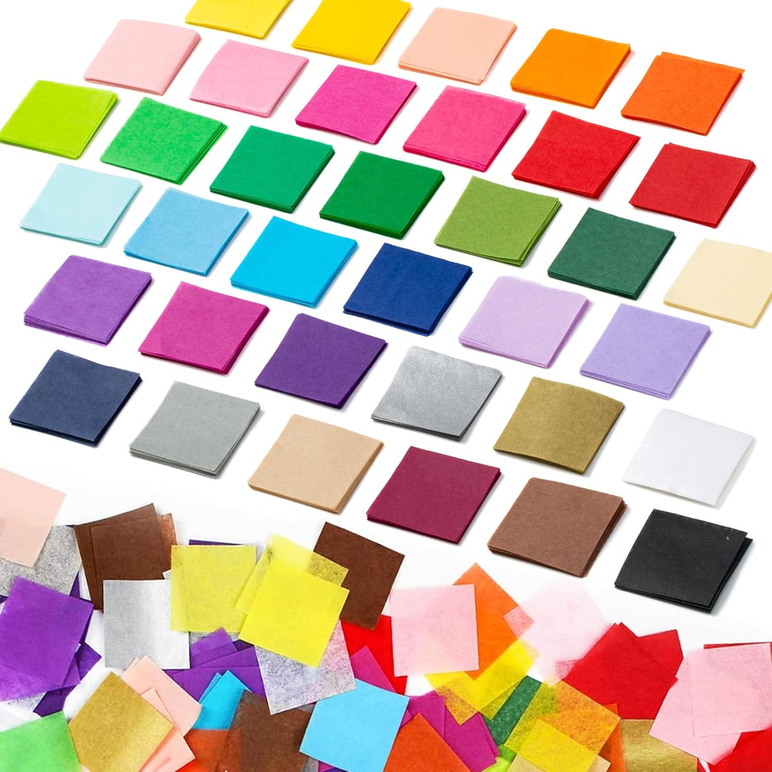 Simetufy 5400 Pcs 1 in Tissue Paper Squares 36 Assorted Colors for Crafts | Art Rainbow Tissue Paper Bulk for Mother's Day. Projects. Collage. Suncatchers. Scrapbooking - Non Bleeding