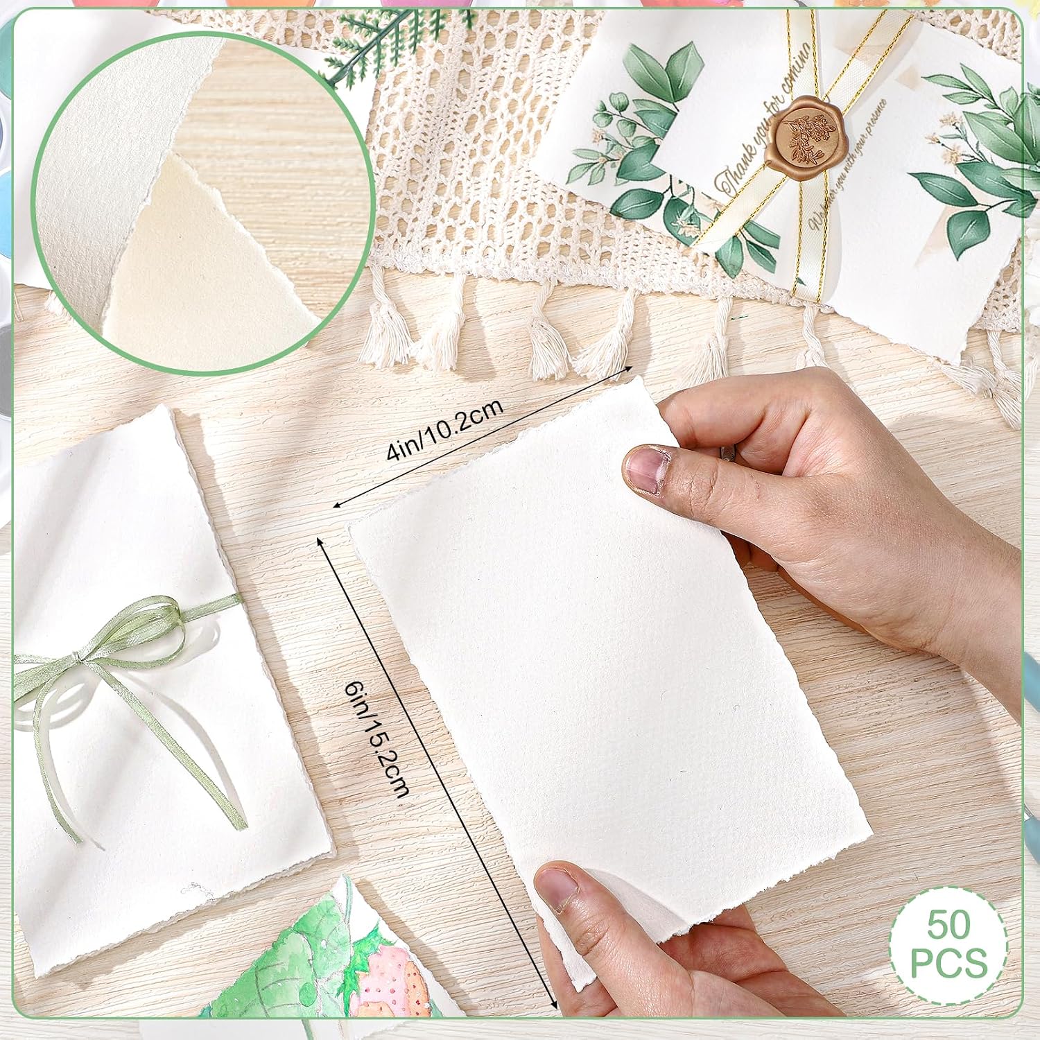 50 Sheets Deckled Edge Paper 4 x 6inch. 160 GSM Handmade Paper Rough/Textured Watercolor Paper for Wedding Invitations. Cards. Crafts - Image 2